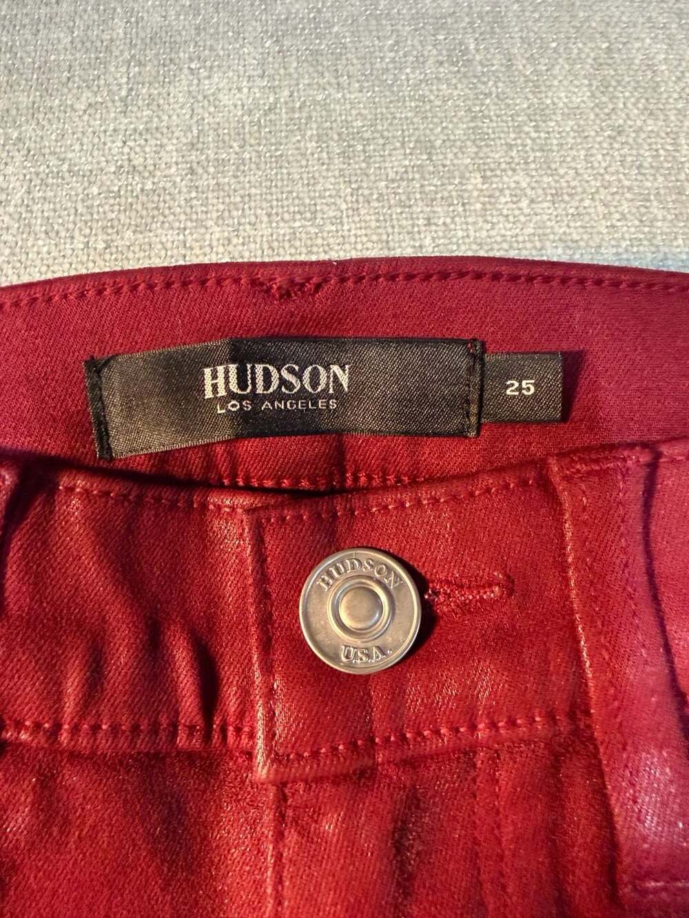 Hudson Los Angeles Women's Coated Skinny Jeans in Burgundy Red - Picture 2 of 4
